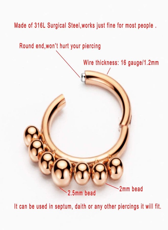 FANSING 16g Septum Rings for Women 18k Rose Gold-plated Septum Jewelry 16 Gauge 8mm Daith Piercing Jewelry Surgical Steel Beaded Hoop - Image 3