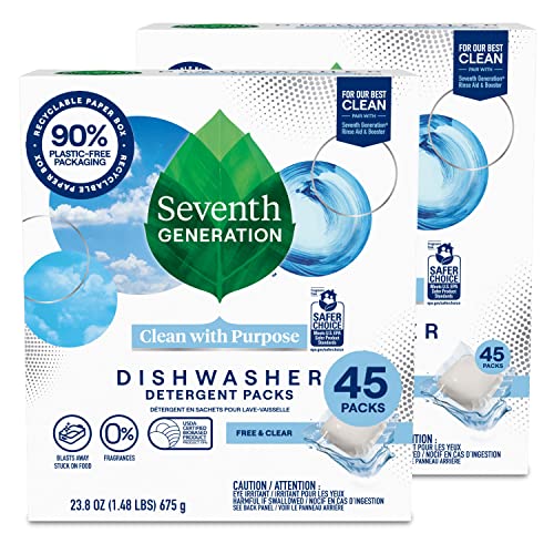 Seventh Generation Dishwasher Detergent Packs Free Clear Pack of 2 for sparkling dishes Dishwasher tabs 45 count - Image 2
