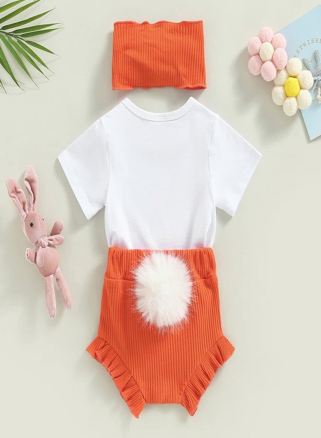 Fernvia Infant Baby Girls Easter Outfits Short Sleeve Rabbit Print Romper Elastic Waist Shorts with Hairband 3Pcs Clothes Set - Image 3