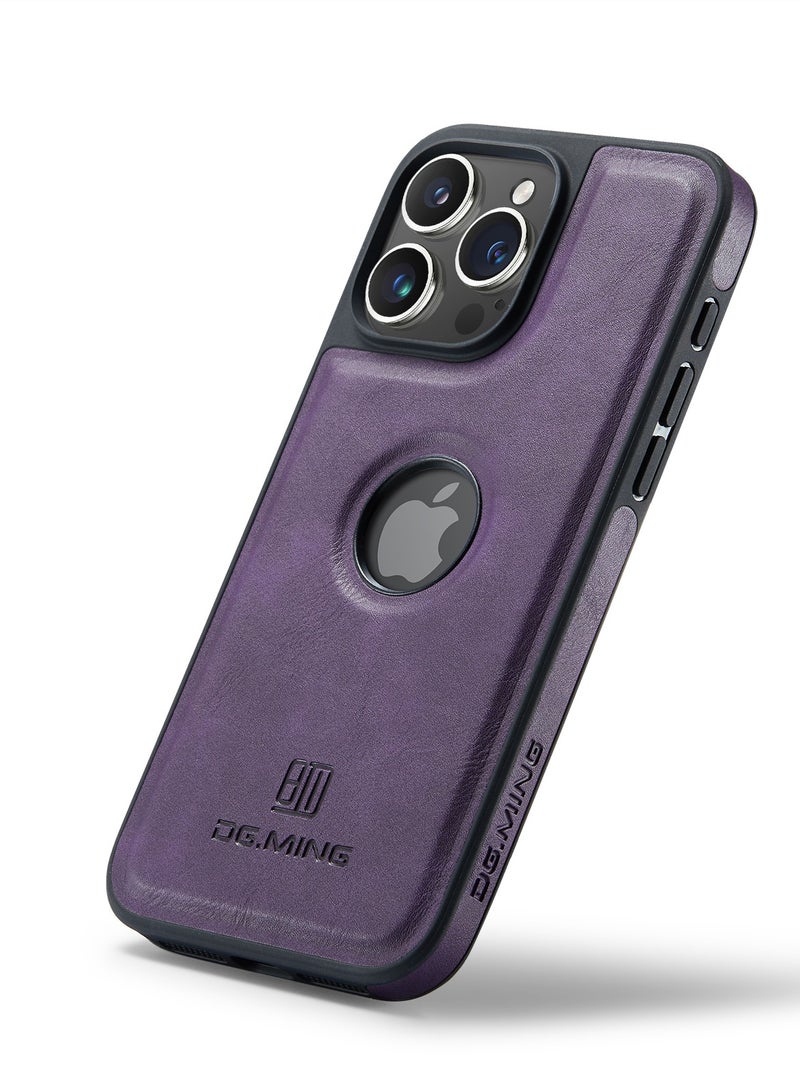 DGMING Case Cover Premium Leather Back with Logo CutOut Shockproof Compatible with Iphone 15 Pro  (Purple) - Image 1