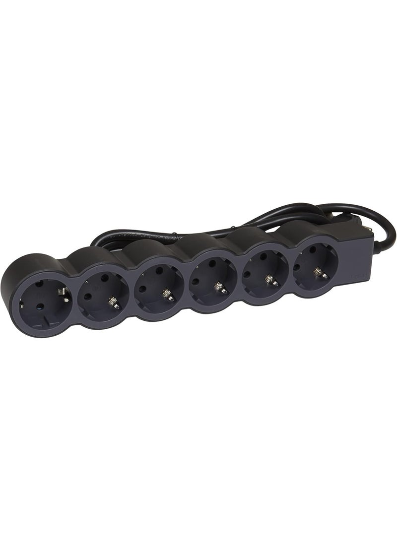Legrand Power Strip, 6 Ports, Cable 3m, Black/Dark Grey - Image 1