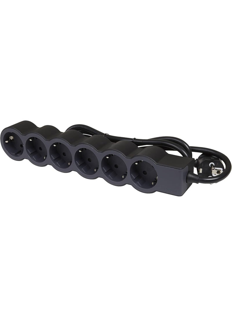 Legrand Power Strip, 6 Ports, Cable 3m, Black/Dark Grey - Image 2