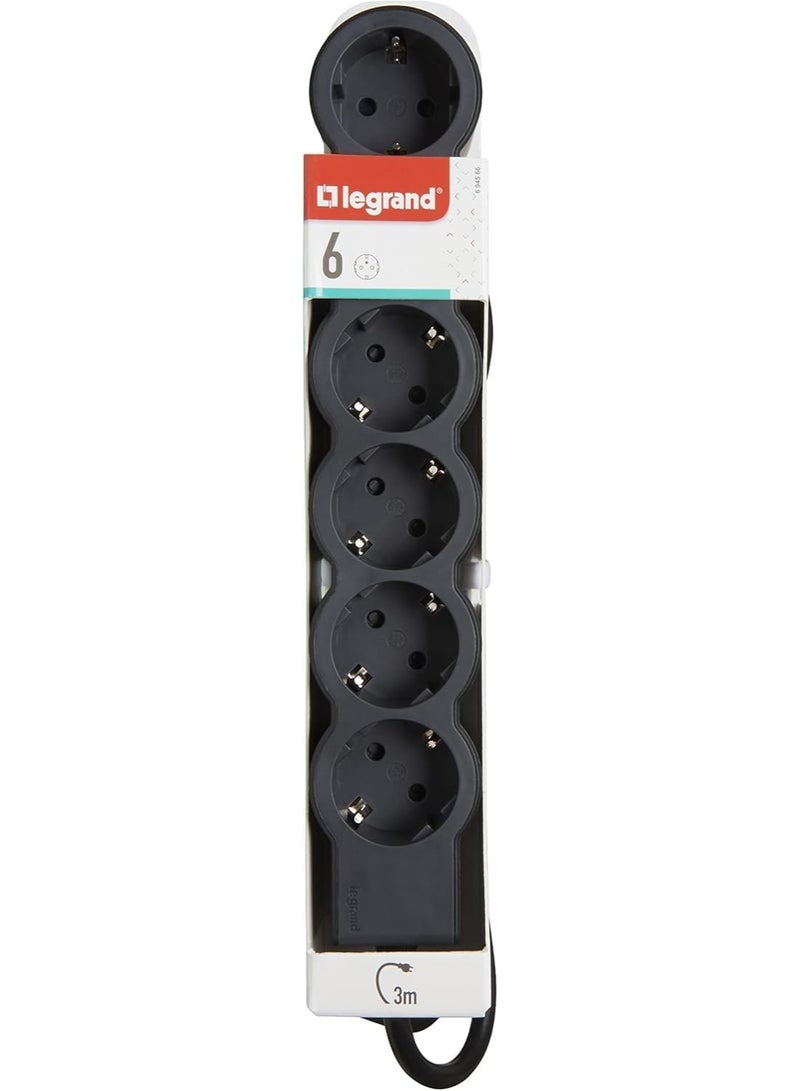 Legrand Power Strip, 6 Ports, Cable 3m, Black/Dark Grey - Image 3
