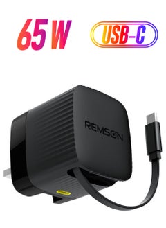 Remson Remson Neo Power 65W GaN PD Wall Charger Fast Charging Adapter USB-C Port & USB-C Retractable Cable with Foldable Plug Compatible for iPhone 16/15/14/13/12/11, Samsung and More  - Image 1