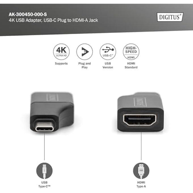 DIGITUS USB-C TO HDMI TYPE-A ADAPTER - 4K/30HZ - PLUG & PLAY - ALUMINIUM HOUSING - BLACK - Image 3