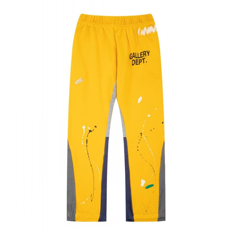 Gallery Dept Classic Hand-Painted Splash Ink Graffiti Printed Stitching Pure Cotton Pants Lovers Casual Trousers - Image 1