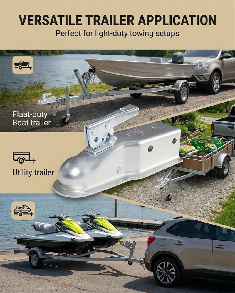 Stegewop 5,000 lbs Class III Trailer Coupler for 3" Channel Tongue, 2" Ball Heavy Duty Straight Tow Coupler with Latch Lock, Zinc Plated Steel for RV, Boat Trailer, Utility Camper & Cargo Towing - Image 5