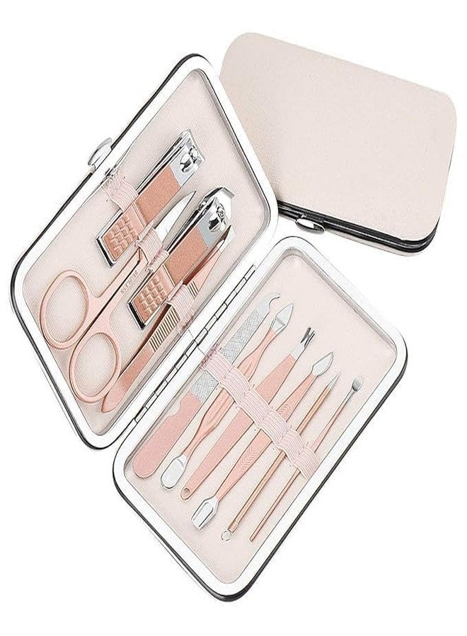 SHOPECOM 10 قطع مجموعة مانيكير ذهبية وردية | أدوات بيديكير احترافية من الفولاذ المقاوم للصدأ للنساء والرجال | مقص، قاطع أظافر، عود أذن، ملاقط مقص | كماشة أصابع أدوات فن الأظافر بيديكير أداة أظافر القدم (1) - Image 2