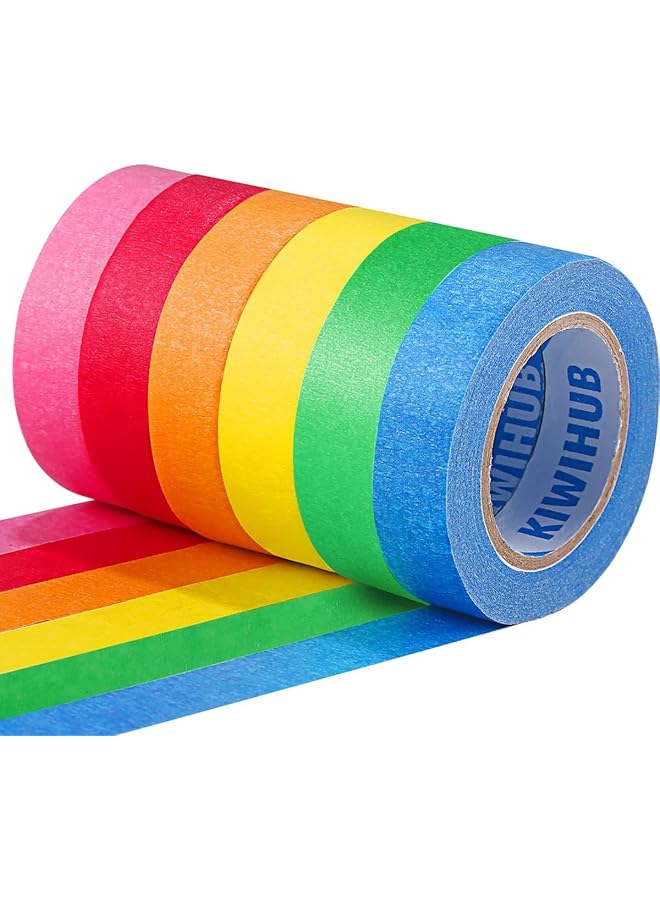 PROMASS promass Colored Masking Tape, Colored Painters Tape Colorful Craft Tape for Kids, Labeling, Arts, Crafts, Coding, School Projects, Party Decorations, 6 RollsX2cm X 20m, Long  - Image 1