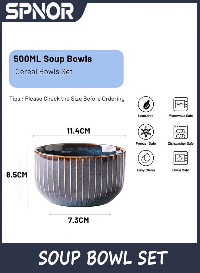 Spnor Soup Bowl Set of 2, Porcelain Bowls, 11.5cm/500ml Blue Cereal Bowls, Rice Bowls, Salad Bowls, Dishwasher, Microwave and Oven Safe - Image 2