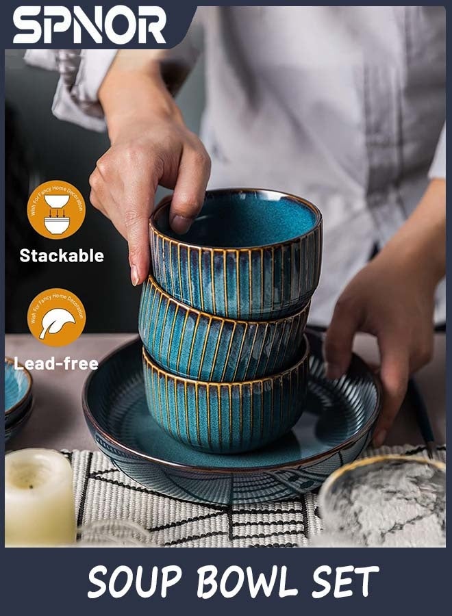 Spnor Soup Bowl Set of 2, Porcelain Bowls, 11.5cm/500ml Blue Cereal Bowls, Rice Bowls, Salad Bowls, Dishwasher, Microwave and Oven Safe - Image 4