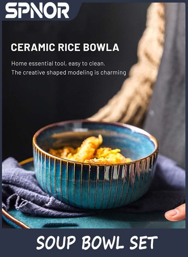 Spnor Soup Bowl Set of 2, Porcelain Bowls, 11.5cm/500ml Blue Cereal Bowls, Rice Bowls, Salad Bowls, Dishwasher, Microwave and Oven Safe - Image 5