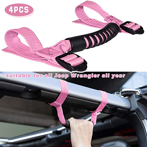 Danti 4 x Roll Bar Grab Handles Grip Handle for Jeep Wrangler YJ TJ JK JKU JL JLU Sports Sahara Freedom Rubicon X & Unlimited 1955-2024 2025(Pink) - Image 2