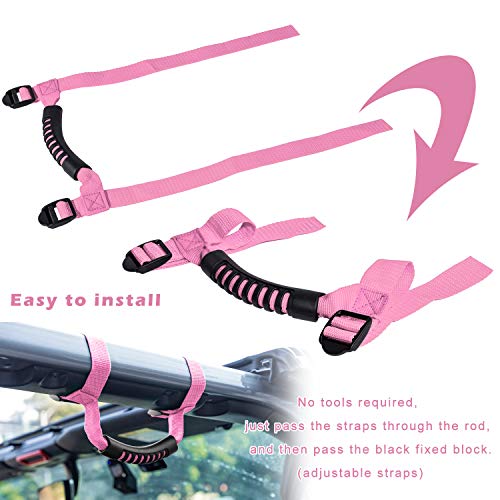 Danti 4 x Roll Bar Grab Handles Grip Handle for Jeep Wrangler YJ TJ JK JKU JL JLU Sports Sahara Freedom Rubicon X & Unlimited 1955-2024 2025(Pink) - Image 5