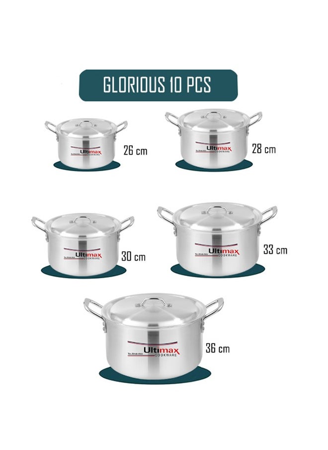 ULTIMAX Ultimax Glorious 4x8 – 5 Pcs Aluminium Cooking Pot Set, Metal Finish, Durable Construction with Lids, Even Heat Distribution, Dishwasher Safe, Sleek Modern Design, Sizes 26-36 cm (7-18.6 Ltr)  - Image 4