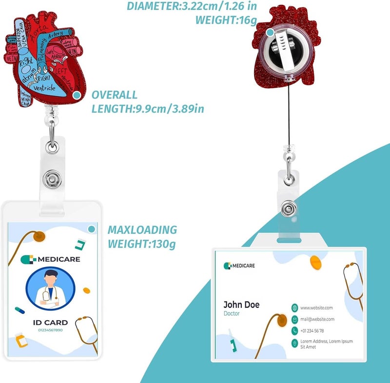 Dimeho Cardiac Badge Holder Heart Retractable Reel ID Card Clip Anatomy Funny Nurse Name Tag Holder Pediatrics Nursing Badge Alligator Clips for Doctor Student Teacher Medical Assistant - Image 5