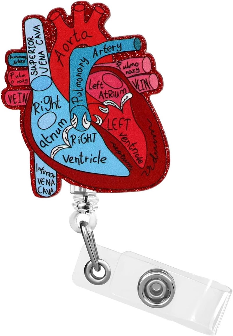 Dimeho Cardiac Badge Holder Heart Retractable Reel ID Card Clip Anatomy Funny Nurse Name Tag Holder Pediatrics Nursing Badge Alligator Clips for Doctor Student Teacher Medical Assistant - Image 1