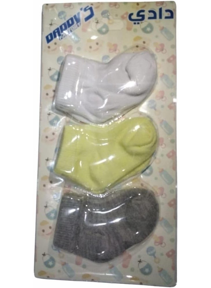 Newborn baby socks, cotton blend, 3 packs, gray, yellow and white - Image 2