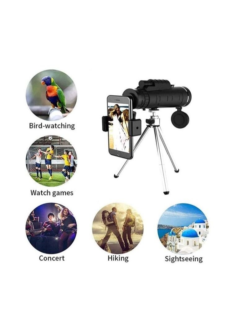 AS SEEN ON TV Portable Mobile Hd Zoom Monocular Telescope Low Night Vision Scope With Tripod Smartphone Holder Black  - Image 3
