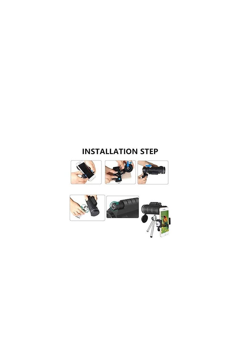 AS SEEN ON TV Portable Mobile Hd Zoom Monocular Telescope Low Night Vision Scope With Tripod Smartphone Holder Black  - Image 5