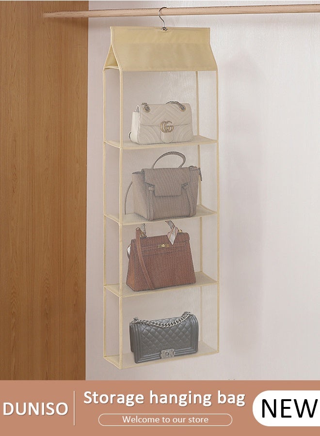 DUNISO Hanging Purse Handbag Organizer for Closet Purse organizer with 4 Mesh Shelves Handbag Closet Purse Storage Bag - Image 1