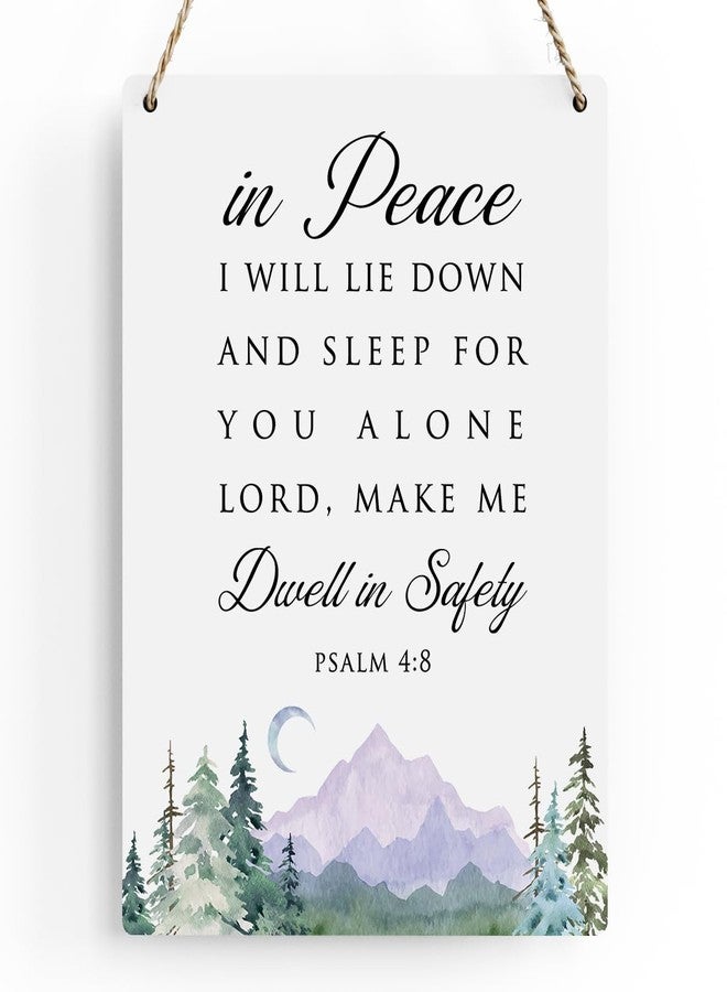 BELLOWDEER Inspirational Decor In Peace I Will Lie Down and Sleep Psalm 4:8 Christian Gifts Bible Verse Wall Art Scripture Wooden Hanging Sign for Modern Home Office Bathroom Bedroom Decoration 8 x 10 Inches - Image 1