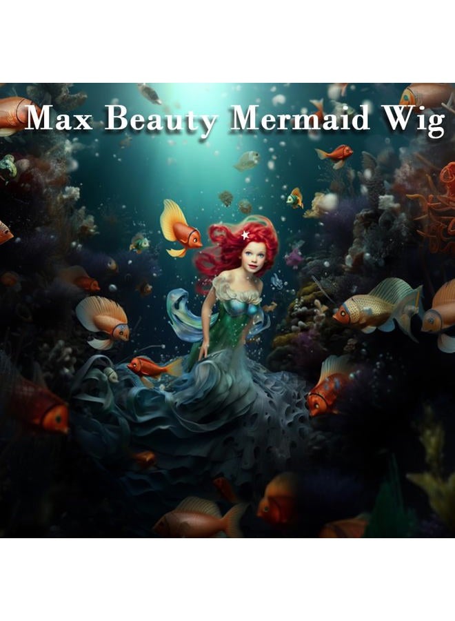 LABEAUTÉ Max Beauty Kid Red Mermaid Wigs with Starfish Hair Clips, Child Red Curly Long Hair Daily Wig Heat Resistant Synthetic Fiber for Halloween for Cosplay for Christmas - Image 2