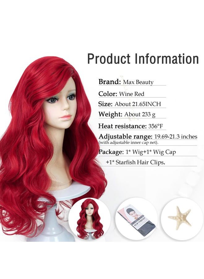 LABEAUTÉ Max Beauty Kid Red Mermaid Wigs with Starfish Hair Clips, Child Red Curly Long Hair Daily Wig Heat Resistant Synthetic Fiber for Halloween for Cosplay for Christmas - Image 4