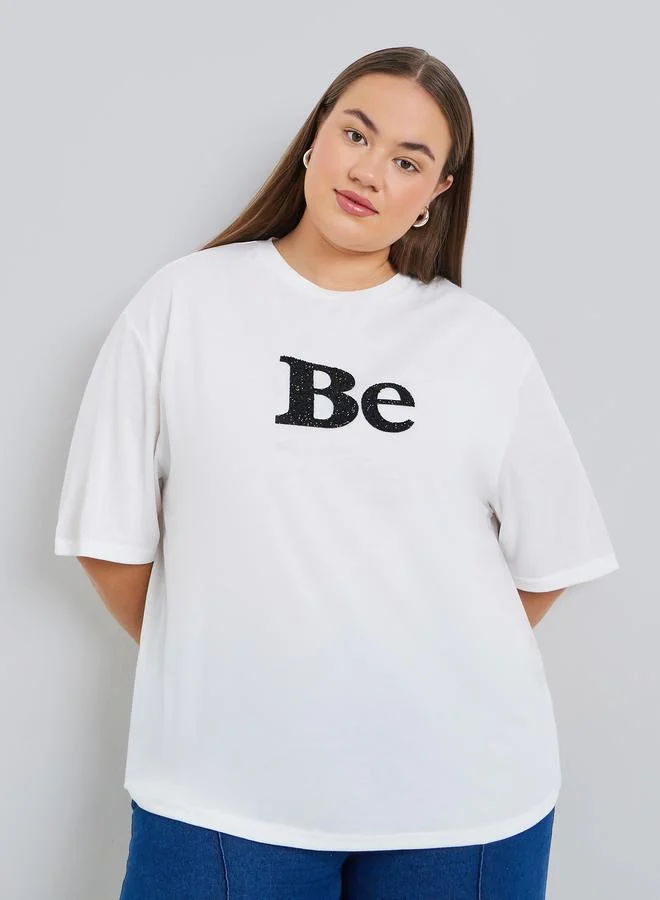 Styli Plus Size White Embellished T-Shirt