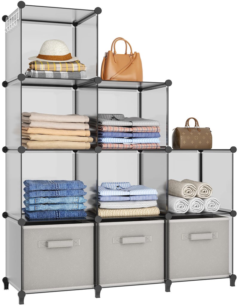 HOMIDEC Closet Organizers and Storage 9 Cube Storage Organizer Portable Closet Organizer Cubes Shelves for Clothes Bedroom Wardrobe Kids Room Bathroom Grey