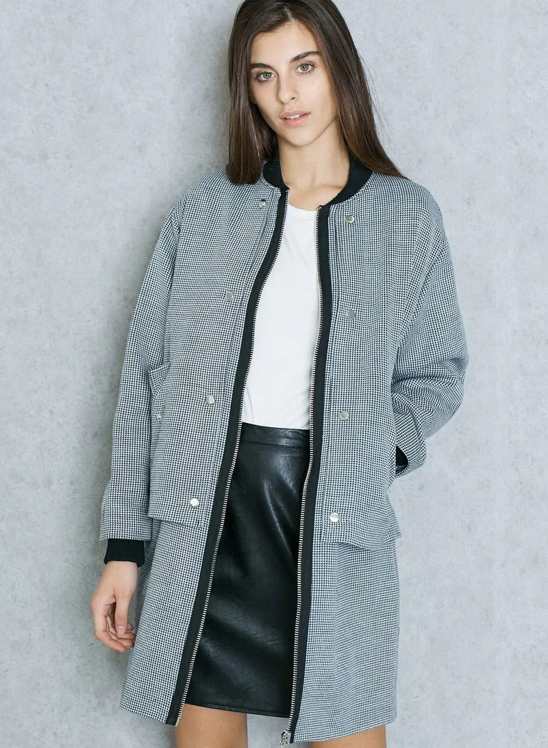 TOPSHOP Houndstooth Overlay Bomber Jacket