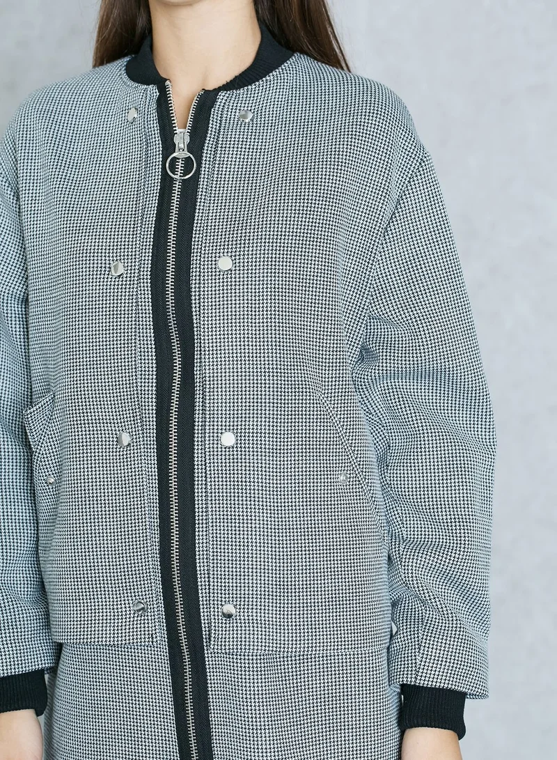 TOPSHOP Houndstooth Overlay Bomber Jacket