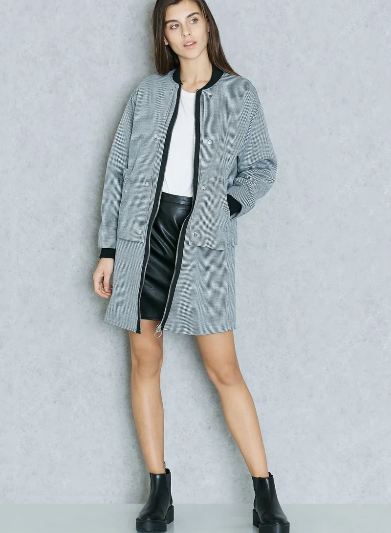 TOPSHOP Houndstooth Overlay Bomber Jacket