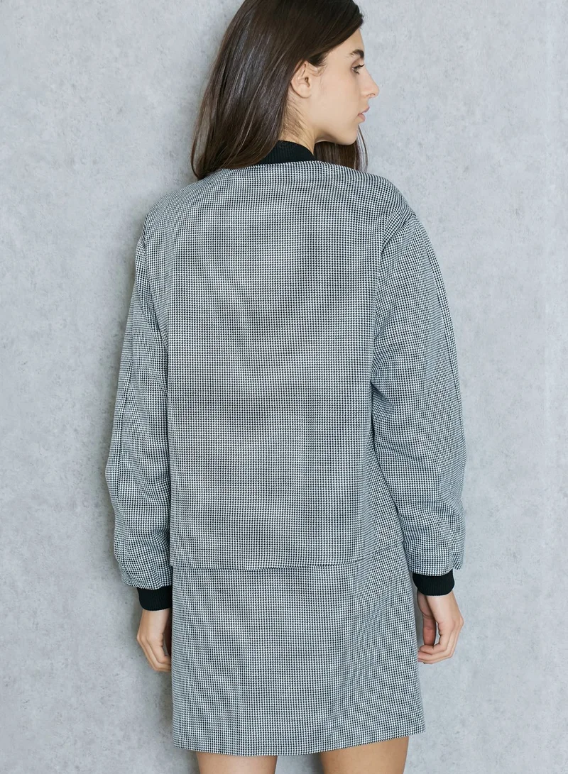 TOPSHOP Houndstooth Overlay Bomber Jacket