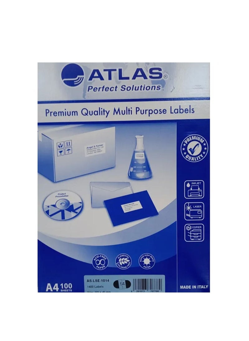 ATLAS 100-Piece MultiPurpose Labels 14 Label Per Sheet 105x40mm Size Labels  - Image 1