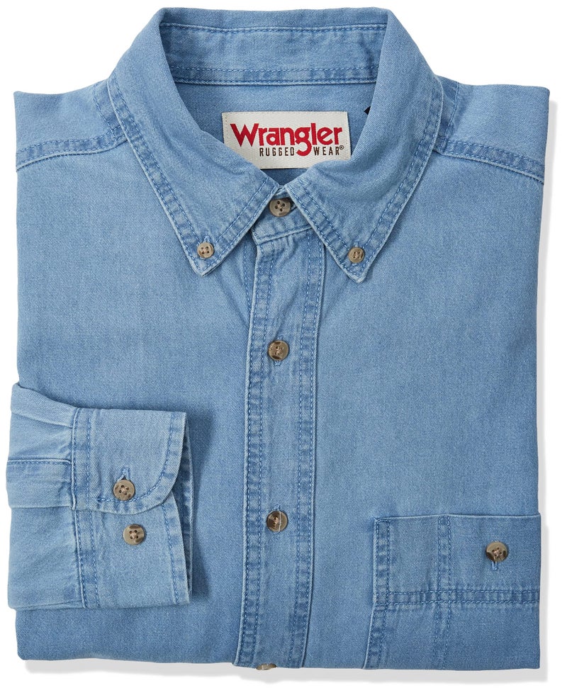 Wrangler Mens Denim Button Down Shirts, Denim, XX-Large Tall US - Image 1