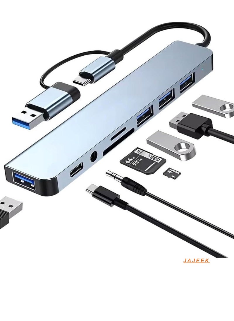 JAJEEK 8-in-1 USB C Hub Type C Multiport Adapter with 4K HDMI, PD Power Delivery, Ethernet, USB-C, 2 USB Ports, SD/TF Card Reader – Compatible with MacBook Pro, XPS, and More Type-C Devices  - Image 1