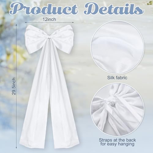 Knitgrip Large Wedding Pew Bows with Long Tails 12 x 295 Inch Wedding Aisle Decorations Bows Satin Ribbon Background Decor for Bridal Shower Reception CeremonyWhite12 Pcs - Image 3