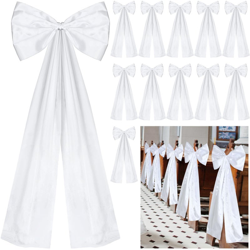 Knitgrip Large Wedding Pew Bows with Long Tails 12 x 295 Inch Wedding Aisle Decorations Bows Satin Ribbon Background Decor for Bridal Shower Reception CeremonyWhite12 Pcs - Image 2