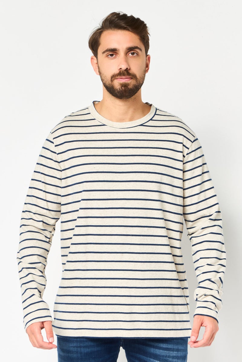 Celio سويت شيرت رجالي بأكمام طويلة وياقة دائرية مخطط، متعدد الألوان - Image 1