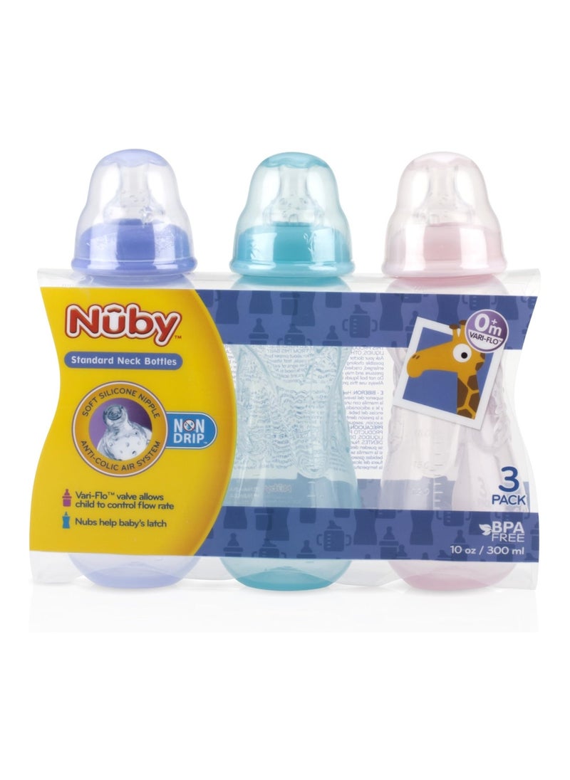Nuby Non Drip Standard Neck Bottles 10 Ounce Colors May Vary 3 Count Pack Of 1  - Image 3
