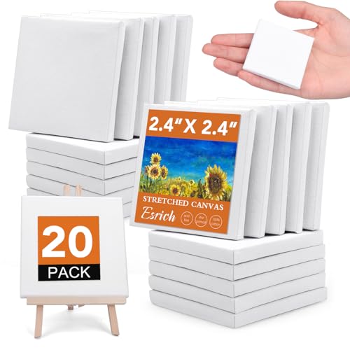 ESRICH Mini Stretched Canvas 20Pack 24x24inch 25Profile Art Primed Canvases for Painting Cotton Small Professional Stretched Canvas for Kids and Art Supplies