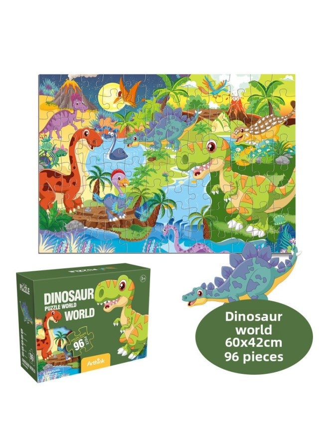 Puzzle 3-6 Years Old Children's Puzzle Toy Children's Puzzle Kindergarten Birthday Gift-Color:Dinosaur World -96 【color Box】】 - Image 1