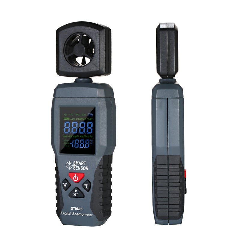 مقياس سرعة الهواء والحرارة الرقمي بالشاشة LCD SMART SENSOR ST9606 - مقياس محمول لقياس سرعة الهواء ومقياس سرعة الهواء مع ضوء خلفية - Image 3
