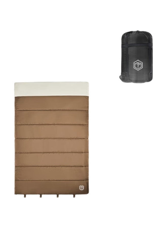 JD.com Jingzao Envelope-Style Double-Person Brushed Sleeping Bag, Outdoor Camping Moisture-Proof Soft Fitted Constant Temperature Thickened, Coffee Color 3.2Kg - Image 1