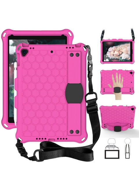 2025iPad11 Honeycomb Protective Case IPad 9.7 Tablet Case 10.2 Strap Protective Case-Color:Rose (plus Strap)-Applicable Model:Tab A 10.1 T510/515(2019)