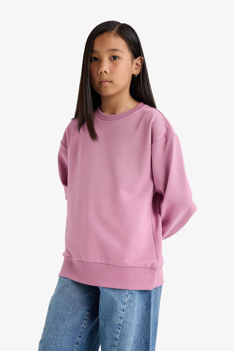 DeFacto Pink Girl Girl Relax Fit Crew Neck Basic Sweatshirt Casual - Image 3