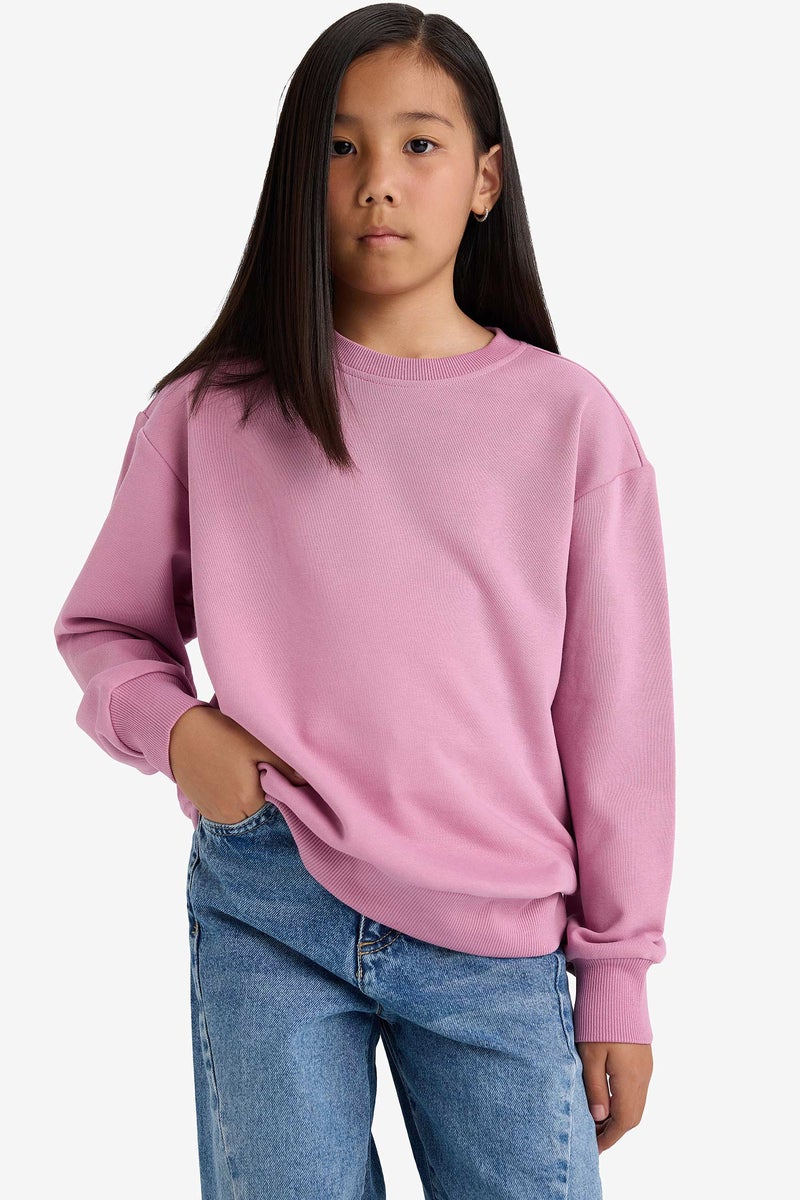 DeFacto Pink Girl Girl Relax Fit Crew Neck Basic Sweatshirt Casual - Image 4