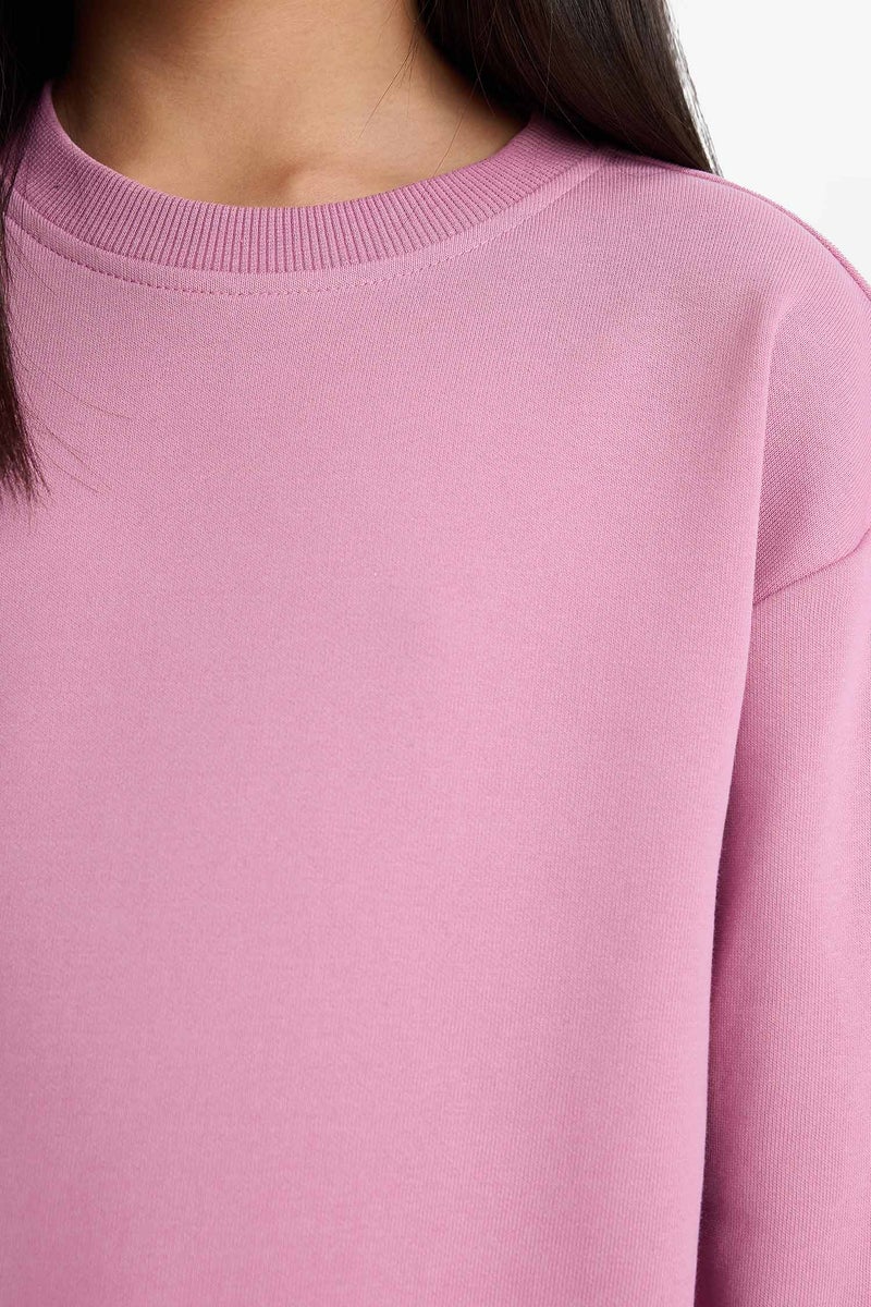 DeFacto Pink Girl Girl Relax Fit Crew Neck Basic Sweatshirt Casual - Image 5