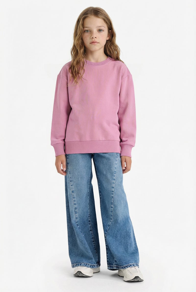 DeFacto Pink Girl Girl Relax Fit Crew Neck Basic Sweatshirt Casual - Image 2
